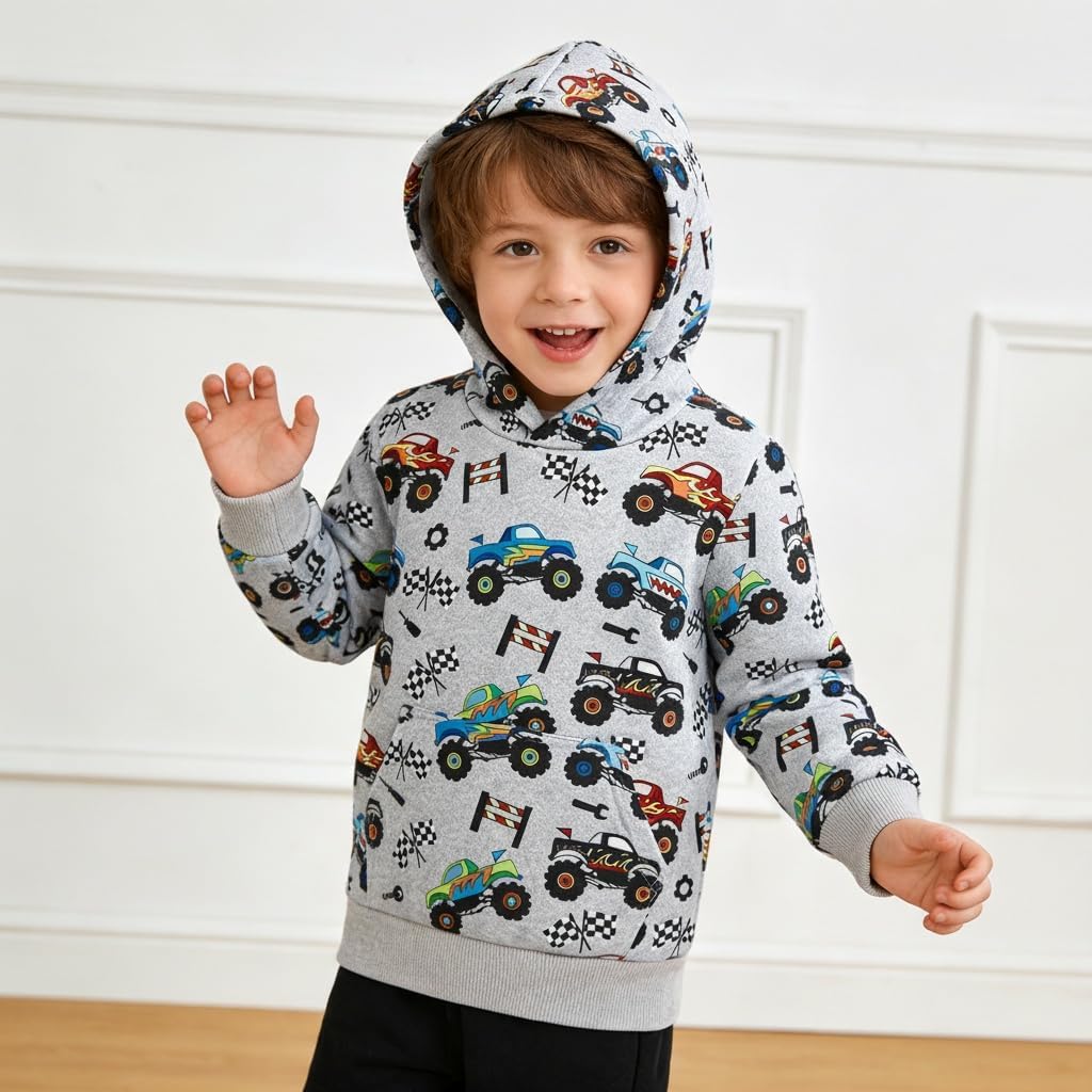 Toddler Boys Pullover Hoodie Truck Cartoon Print Sweatshirt Kids Long Sleeve Winter Shirt 2-7 Year