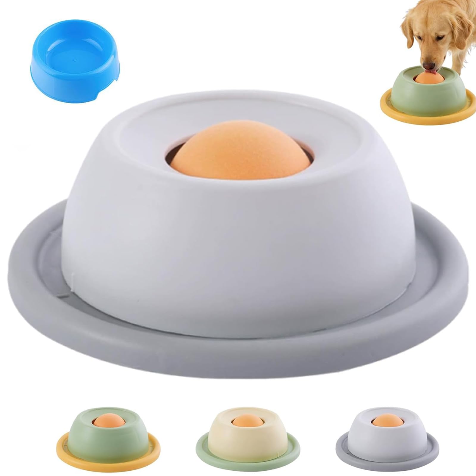 Dog Licker Ball In a Bowl, Snack Spin Dog, Pet Lick Bowl for Dogs, Non-Slip Slow Feeder Sphere for Wet Food & Liquid Treats, Interactive Enrichment Toy for Calming Feeding And Stress Relief (C)