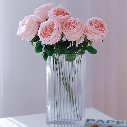 Miniatura 8 de UKELER Ramo de boda de rosas Austin, 4 piezas de flores artificiales de látex de tacto real para decoración del hogar, arreglo floral, centros de