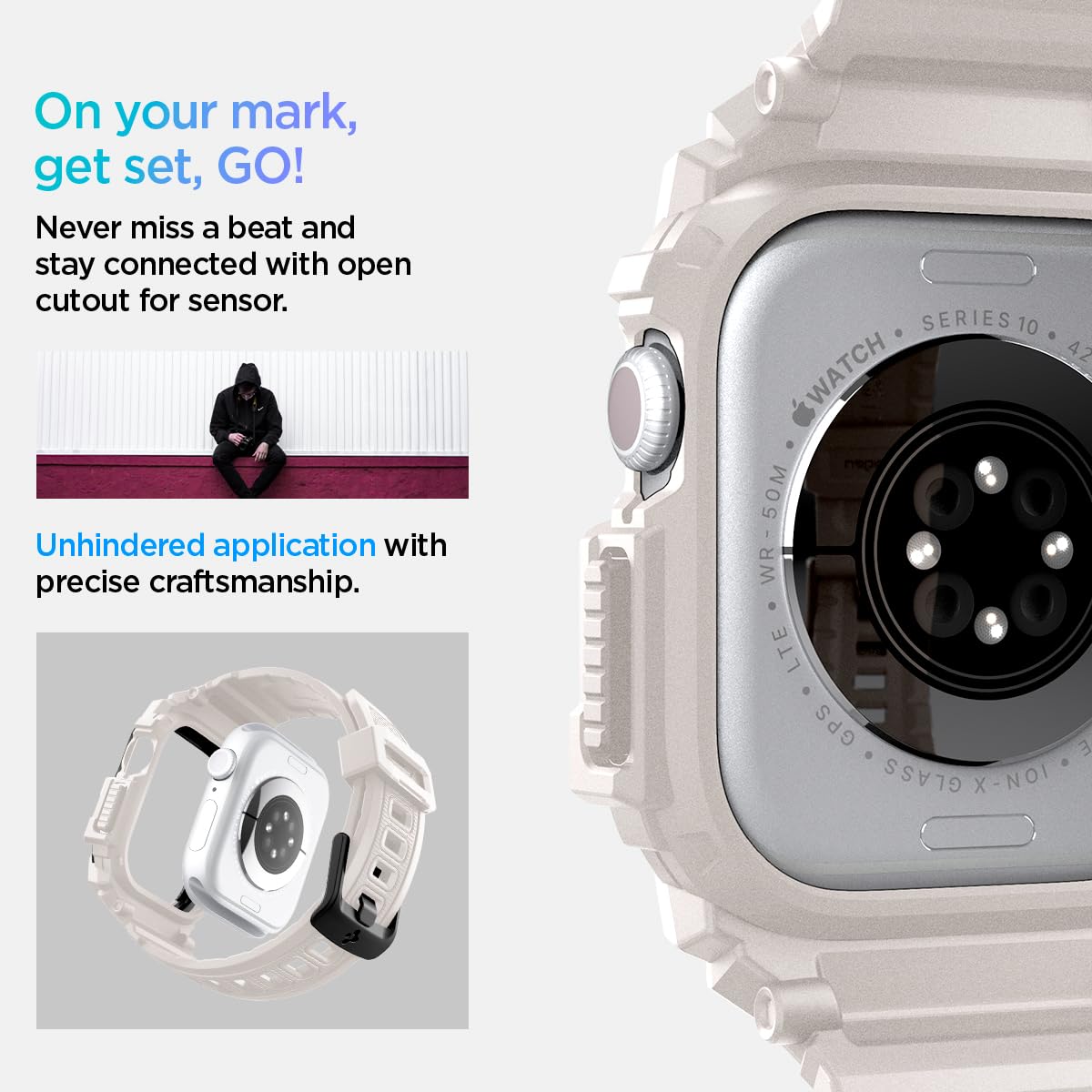Spigen Rugged Armor Pro Funda y correa de TPU Compatible con Apple Watch Serie 11/10 42mm (2025/2024)