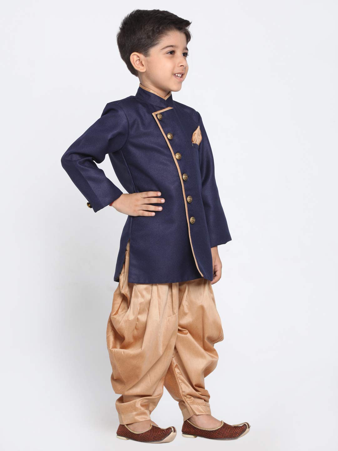 Jbn Creation Boys' Navy Blue And Rose Gold Cotton Blend Sherwani And Dhoti Pant Set_Jbnbciw124Nbncdrg_14