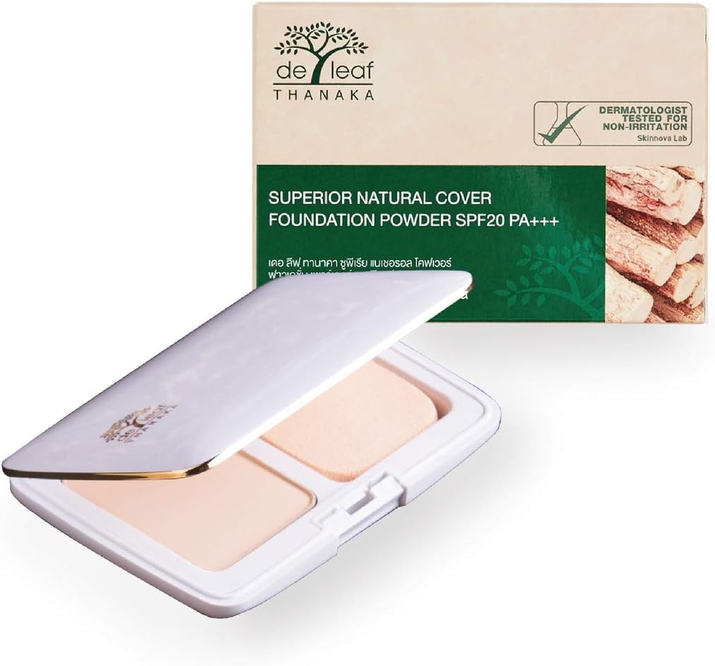 DE LEAF THANAKA Superior Natural Cover Foundation Powder SPF20 PA+++, Paraben Fragrance Free Compact Pressed Natural All Day Oil Control Makeup for Women, 7 g Natural