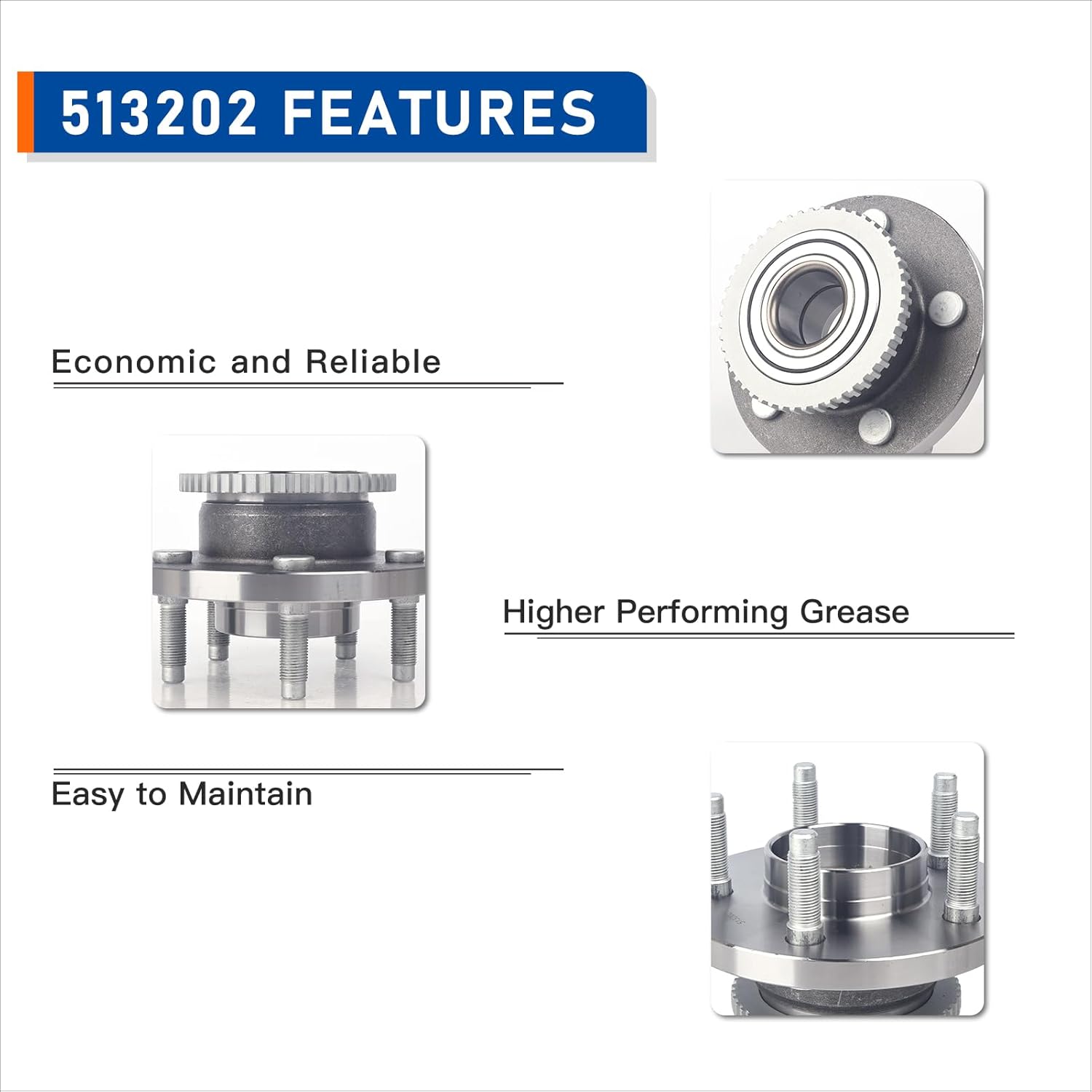 PAROD 513202 Front Wheel Bearing and Hub Assembly Compatible with 1997-2002 Ford Crown Victoria, Lincoln Town Car, Mercury Grand Marquis, w/ABS