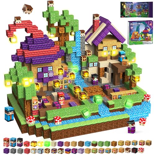 200PCS Magnetic Blocks with Light up Blocks,Kid Magic School Castle Toy Set