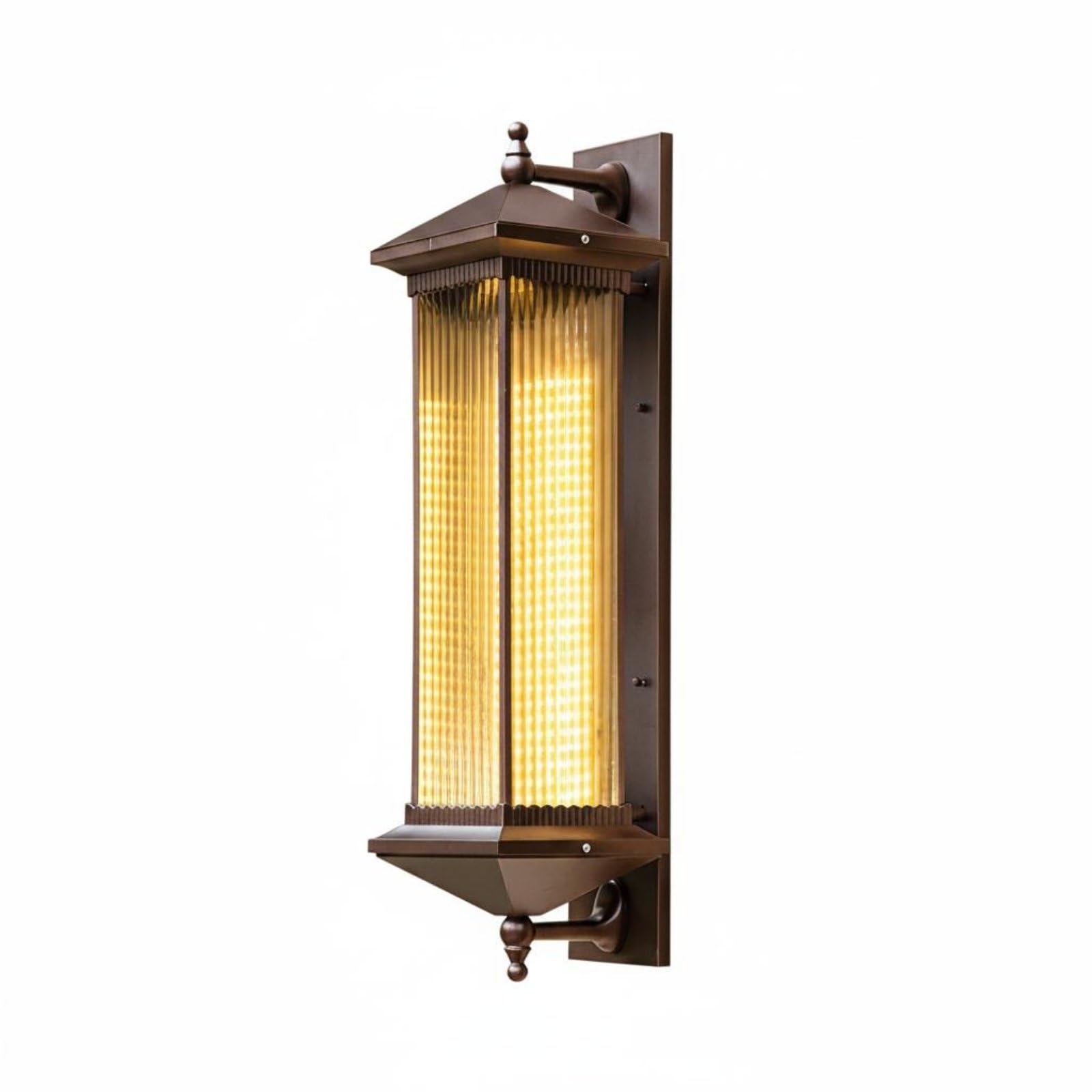 Outdoor Wandleuchte Solar Laterne Wandlampe Außenwandleuchte Solarleuchte mit Warmem Und Neutralem Licht aus Aluminium Und Glas IP55 für Haustür, Kabelgebunden, 78CM Höhe, Rillen-Glas