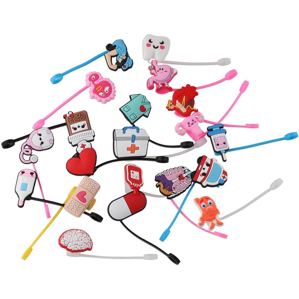 couponhub 20 Pcs Straw Covers,Silicone Straw Tip Covers,Reusable Drinking Proof Straw Tip Covers for 7-8 mm Straws,Splash Proof Straw Tips,Gifts for Nurse Doctor