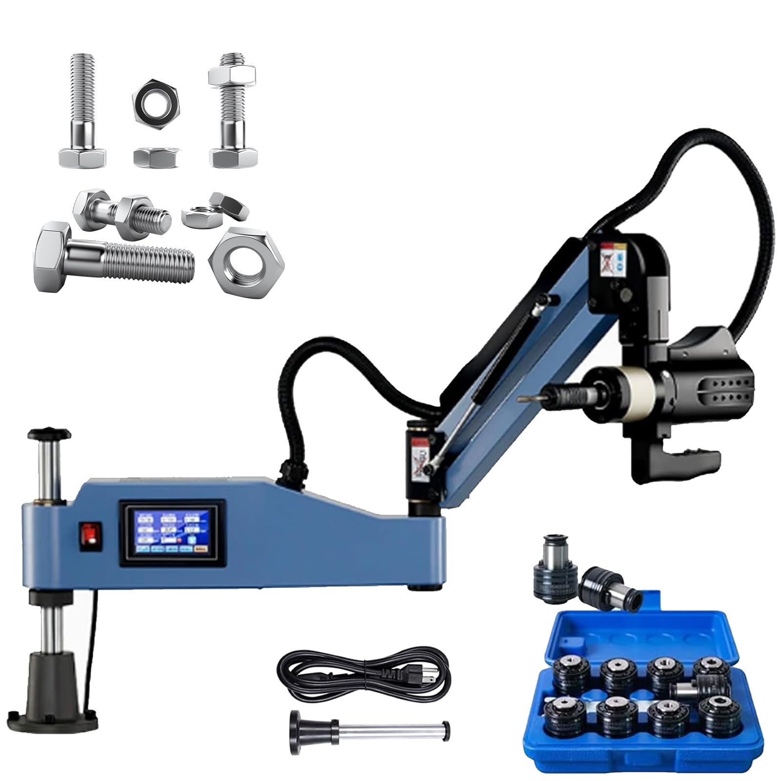FHRKA Electric Tapping Machine Tapper Tapping Arm Tapping Arm with Smart Touch Panel, 8PCS Collets Included, for Steel Aluminum Stainless Steel