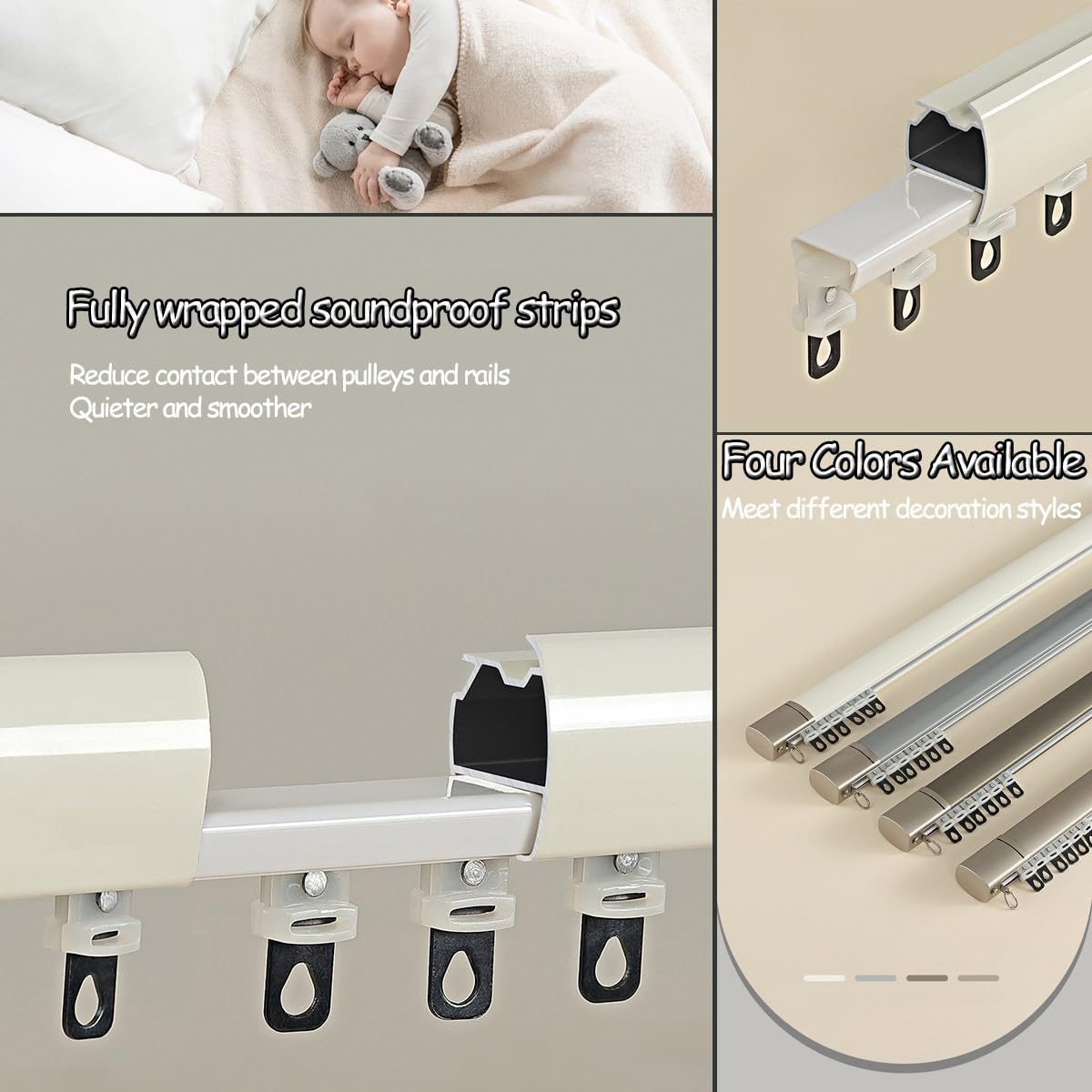 Montowany na suficie system podwójnych kurtyn, redukujące hałas, aluminiowe szyny do salonu i sypialni, eleganckie złote wykończenie, długość 320 cm, idealne do dzielenia pomieszczeń