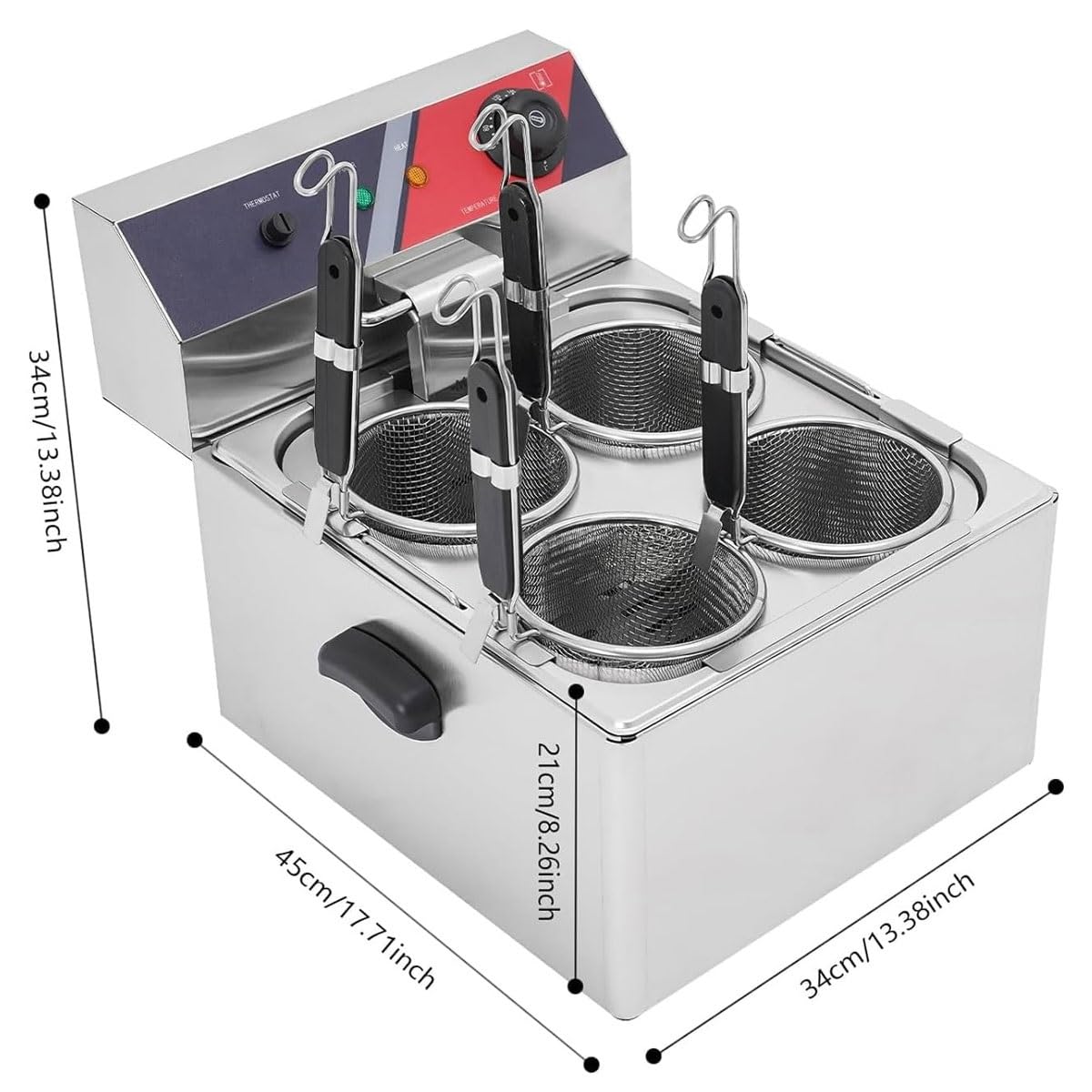 Cuocipasta Elettrico Professionale a 4 Fori,Cuocipasta Elettrico da 3500W con 4 Cestelli colino, Macchina for Cottura Spaghetti in Acciaio Inossidabile,Temperatura Regolabile 140-392℉,for Ristoranti