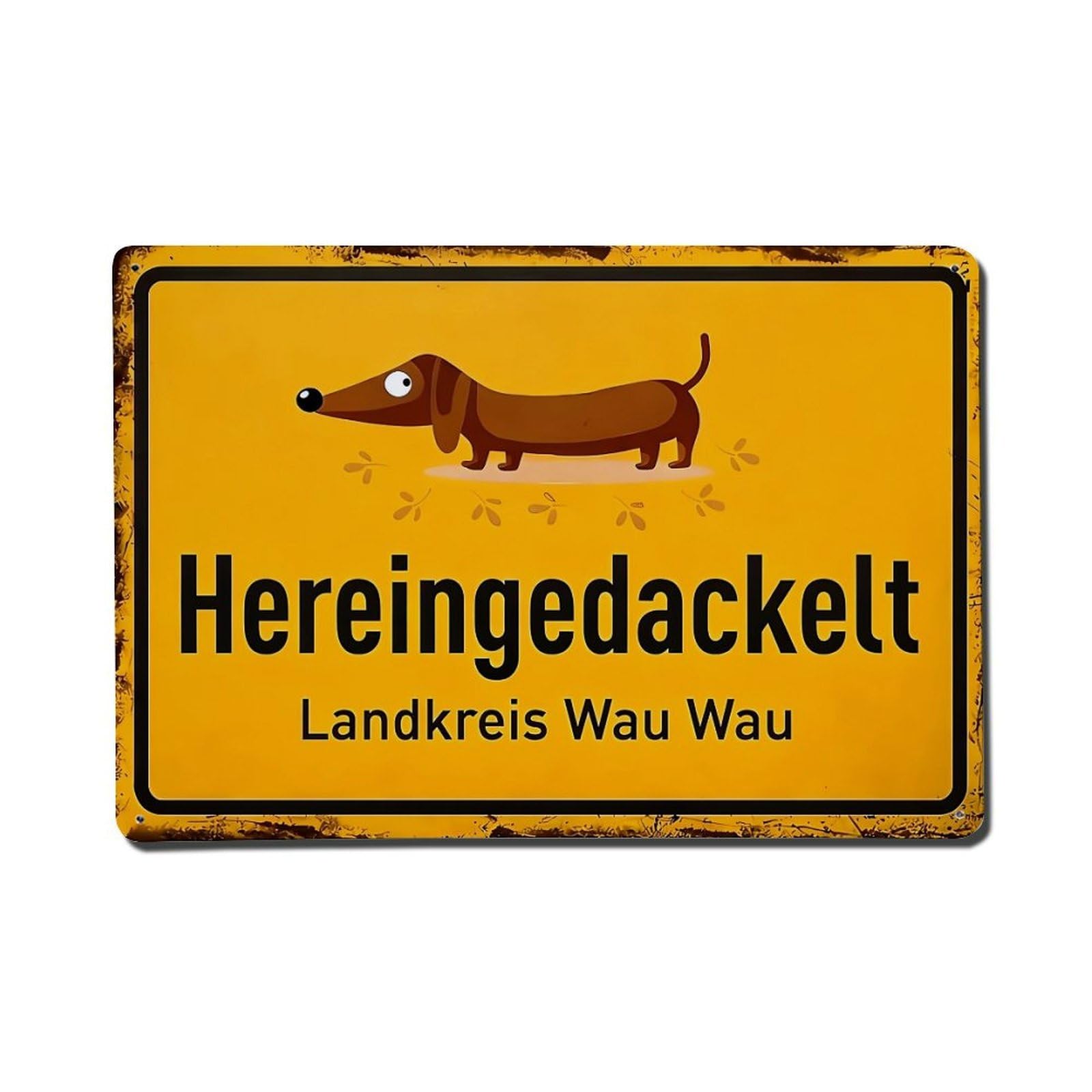 Dachshund Sign Yellow Text Pattern Metal Tin Sign Plaque