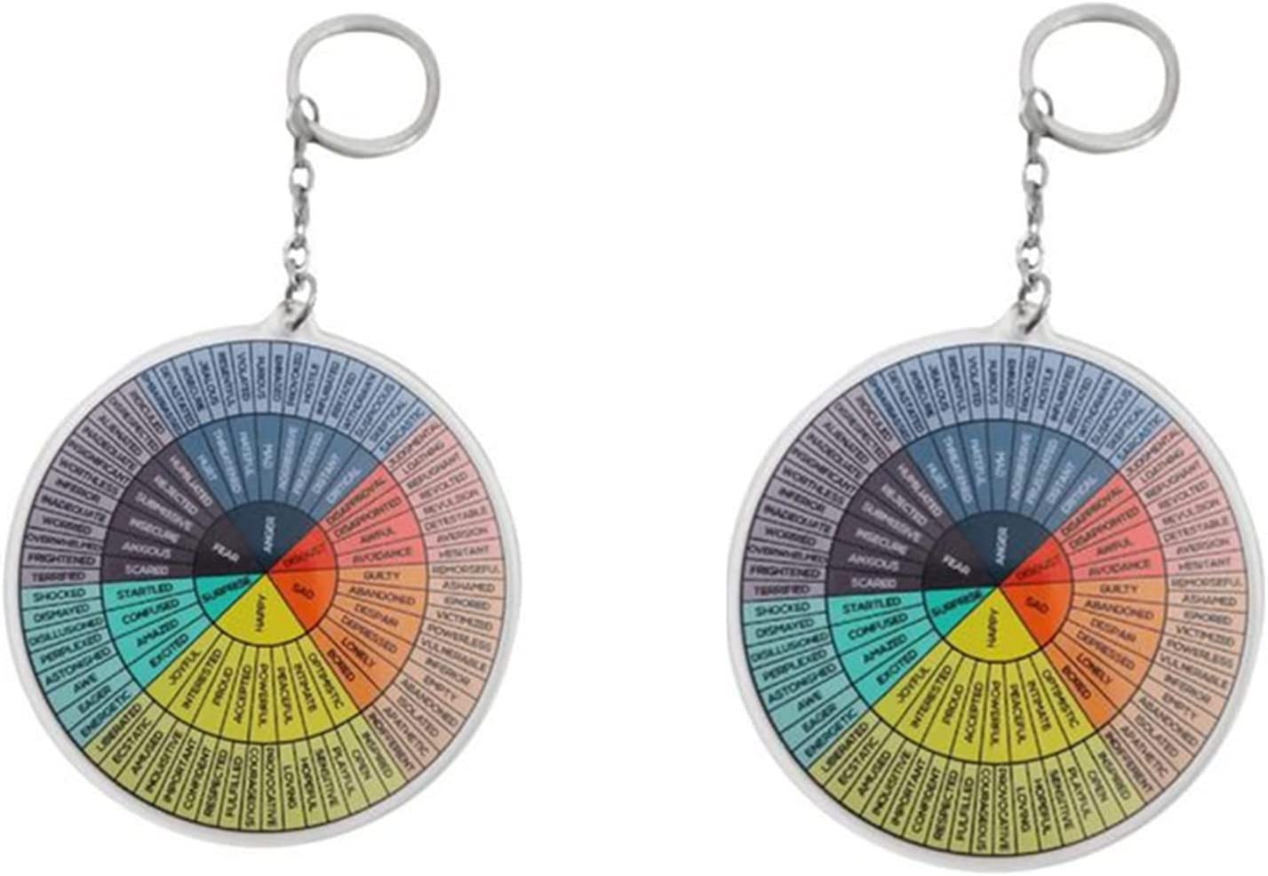 Feelings Wheel Keychain – 2 Emotion Wheel Graphic Keyrings English Alphabet Emotion Keyring Acrylic Round Wheel Colour Feelings Graphic for Children