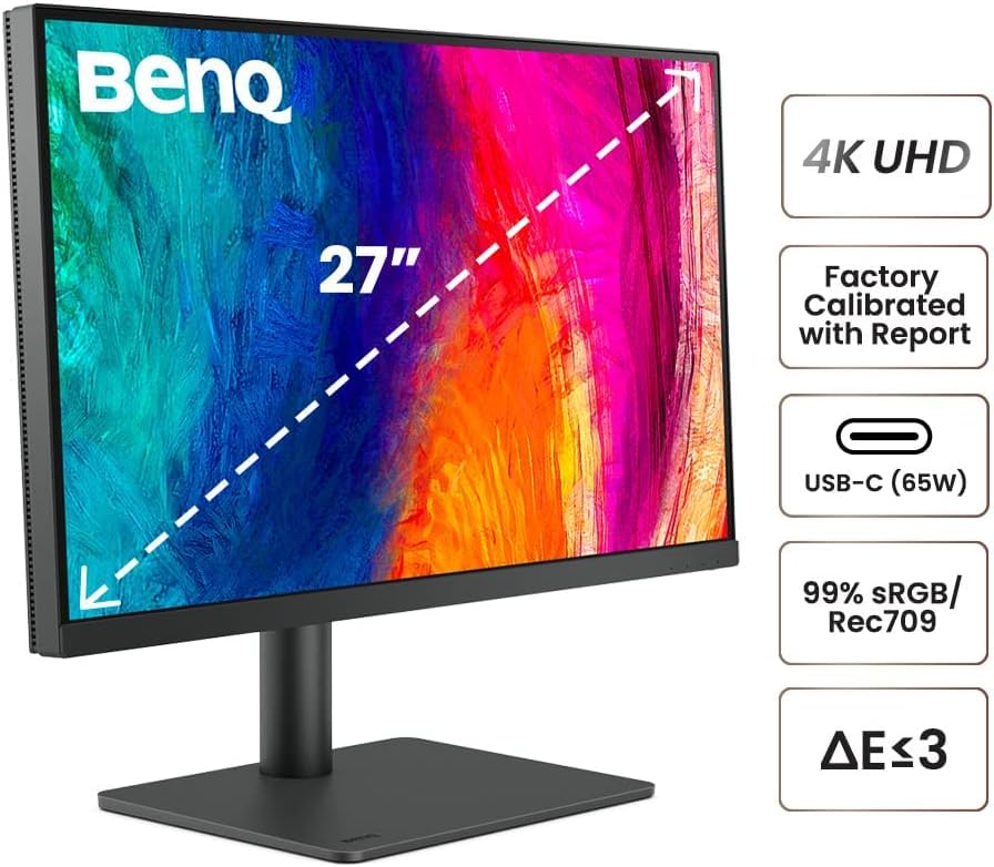 BenQ PD2705U 27 4K UHD Monitor for Mac - IPS | DeltaE ≤3 | ICC Sync | Calibration Report | Ergonomic | USB-C (65W) | USB Hub, Black