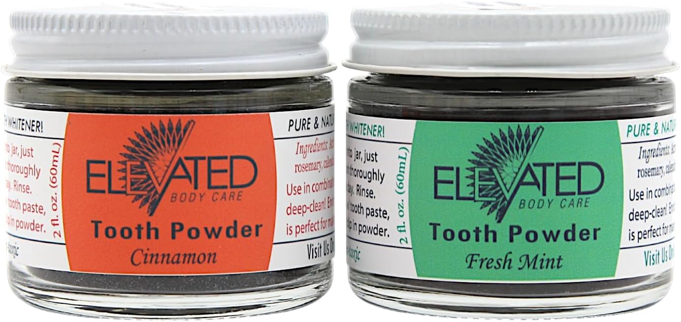Elevated Tooth Powder – All Natural Tooth Powder with Xylitol and Activated Charcoal - Herbal - Vegan - 2 oz Glass Jar - Mint or Cinnamon, Goes Great with Elevated Toothpaste - Made in USA (Mint)