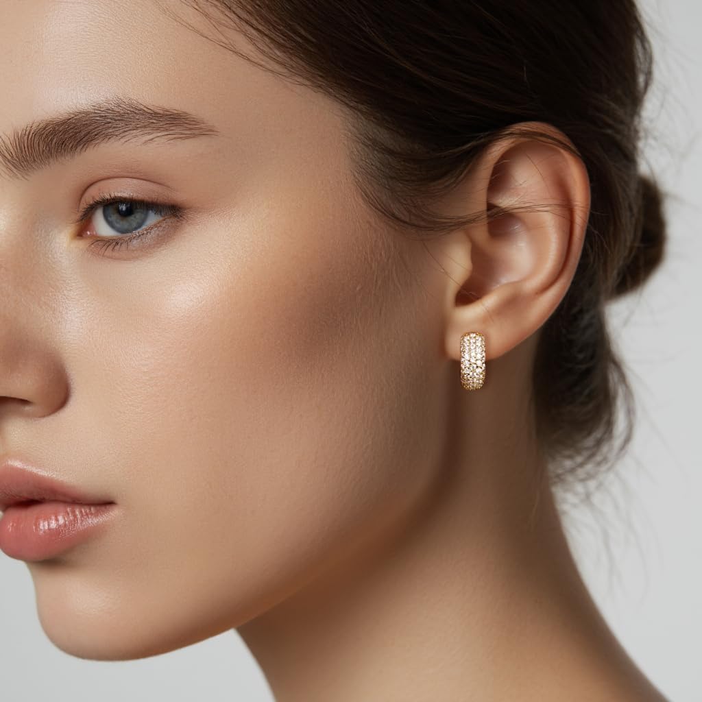 2ct Moissanite Hoop Earrings for Women Men, Vintage Hoops Earrings Brilliant Round Iced Out, D Color VVS1 18K Gold Plated 925 Sterling Silver Hypoallergenic, Lab Created Diamond Gift - Image 4