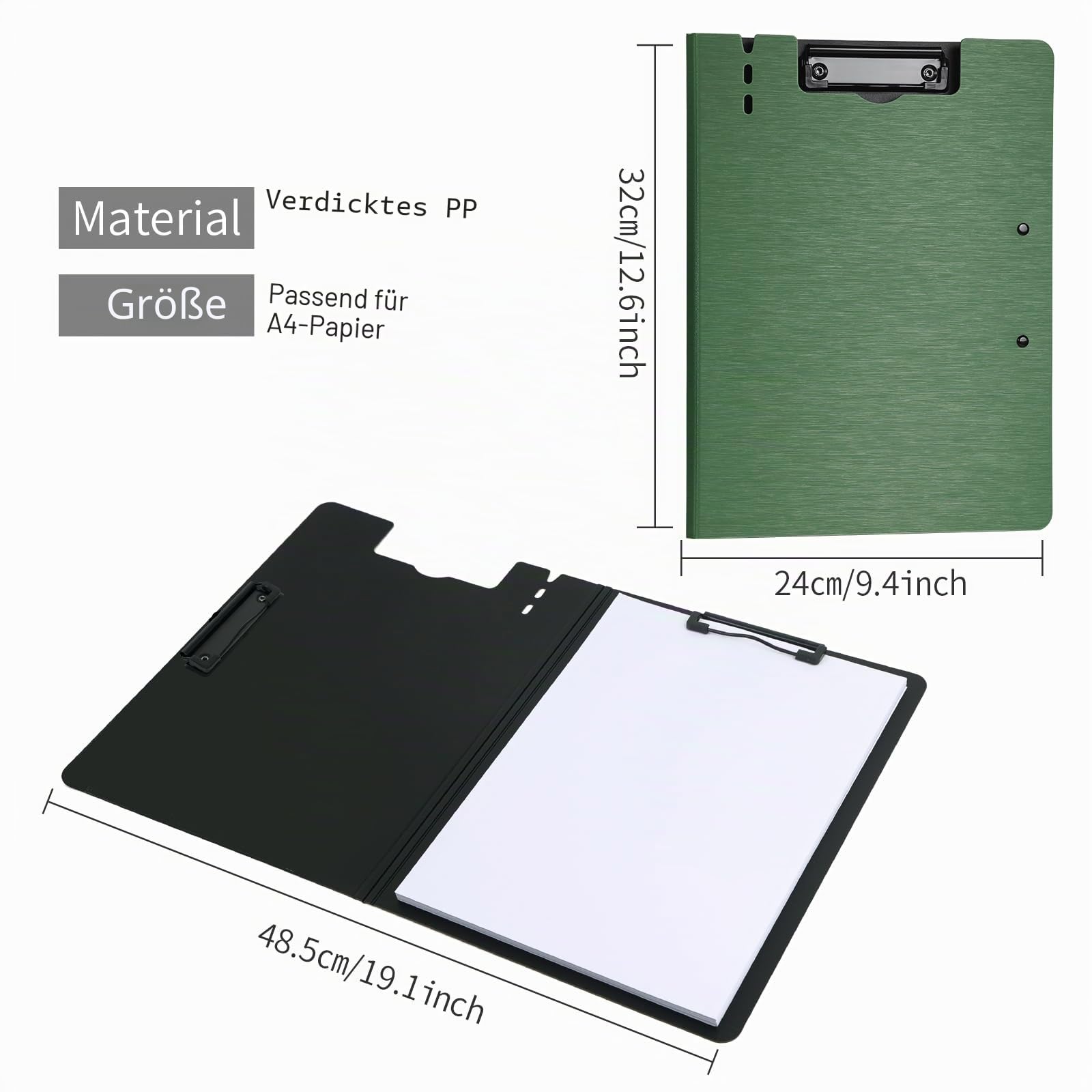 Klemmbrett,10 Stück A4 Faltbare Klemmbretter mit Zwei Clips(Grün) | Dokumenten Organizer, Klemmbretter für Geschäft,Büro, Schule Oder Restaurant