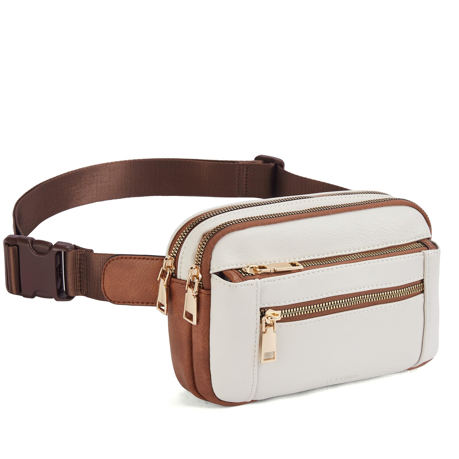 Telena Fanny Packs for Women Cross Body Leather Belt Bag Fashionable with Adjustable Strap Beige Brown