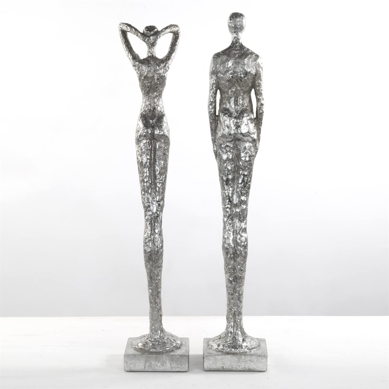 DESIGN DELIGHTS Moderne SKULPTUR Millenium | Mann & Frau, 2-teilig, Poly Kunststein, Silber 59 cm | Dekoobjekt, Dekofigur stehend, Statue