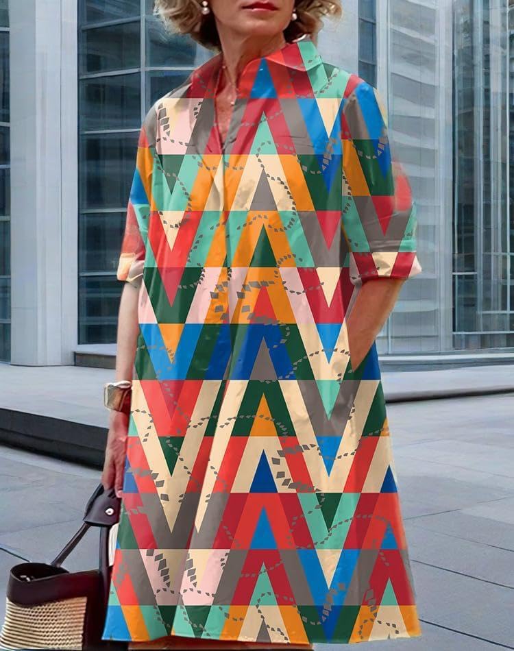 Womens 2025 Long Sleeve Button Down Shirt Summer Dress Casual V Neck Loose Fit Midi Shirt Dresses with Pockets - Image 3