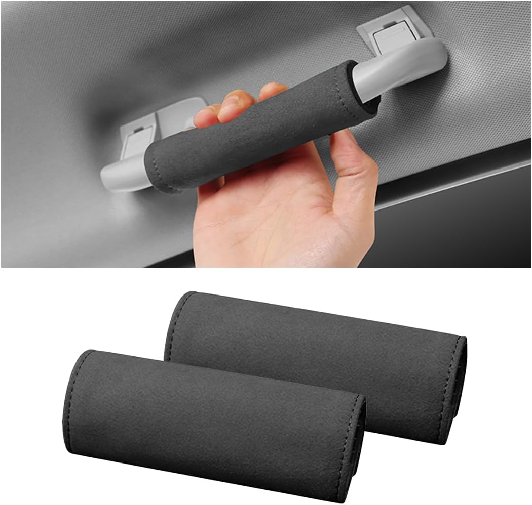 BESULEN 2PCS Car Inside Door Handle Protector, Durable Leather, Anti-Scratch Cover for Auto Inner Front Rear Door Pull Handle, Soft & Comfortable, Vehicle Interior Accessories (Black)