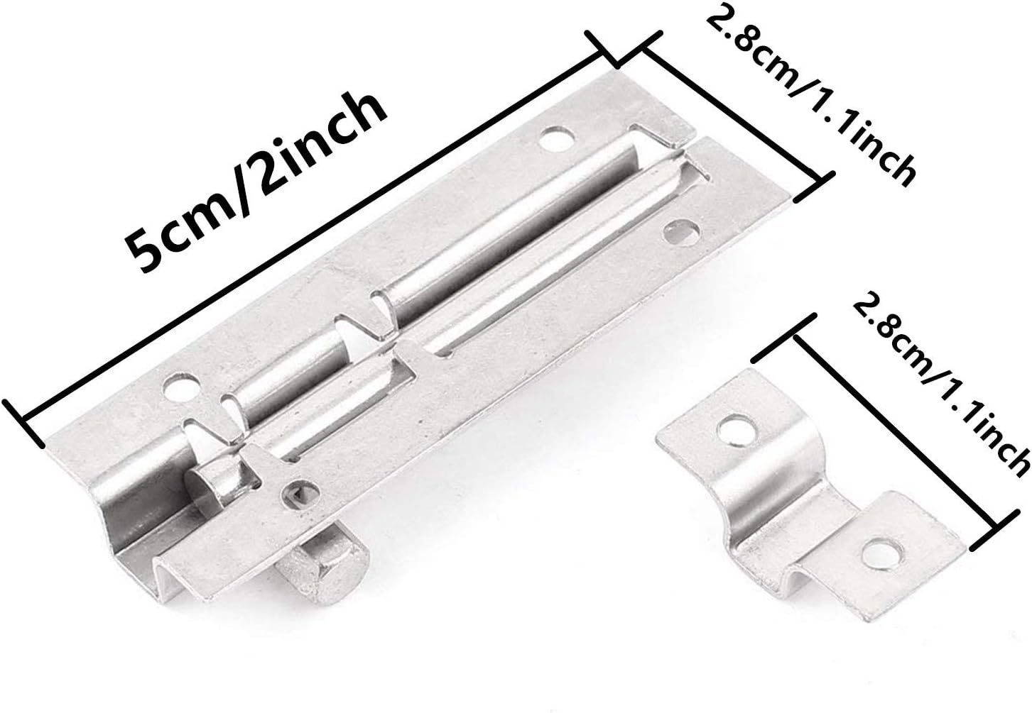 XMHF Barrel Bolt Door Latch, Sliding Lock Gate Hasp Stainless Steel Thickened 2 Inch Silver (10 Piece)