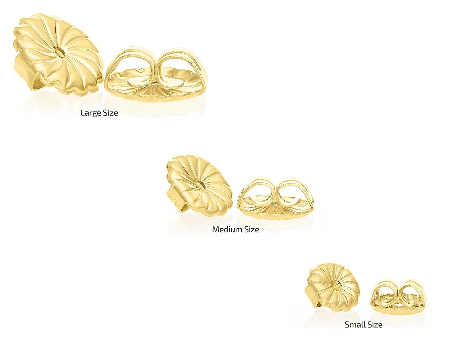 14k Yellow Gold Earring Back Replacement Secure and Comfortable with Ear Locking Tension Grip Tight Nut (Large)