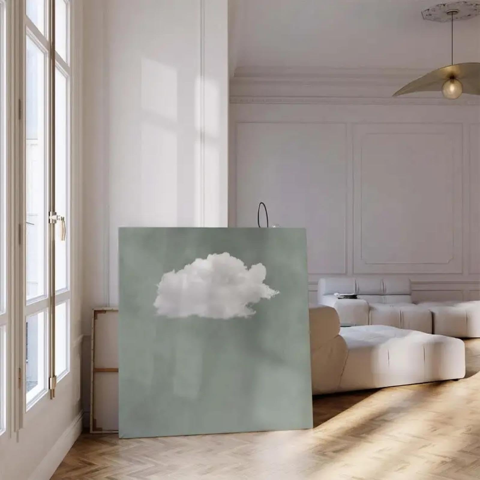 ZHUOYA Erba Verde Cielo Nuvole Pittura Murale Quadrato Tela Arte Astratta Semplice Murale Soggiorno Decorazione Tela Pittura 80x80cm Senza Cornice
