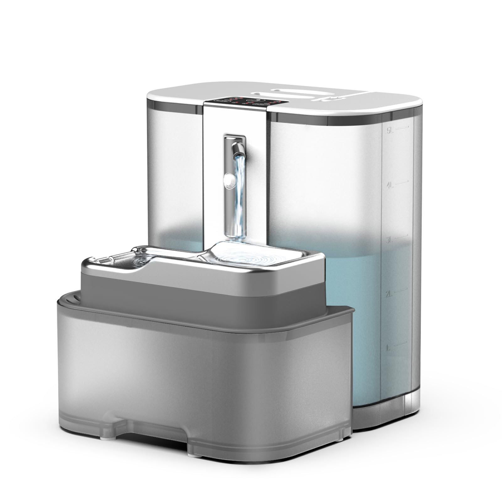 Marchul Fontana per gatti wireless da 5 litri senza filtri, con separazione dell'acqua di scarico, sensore di movimento e programmabile, vaschetta in acciaio inossidabile, alimentata a batterie
