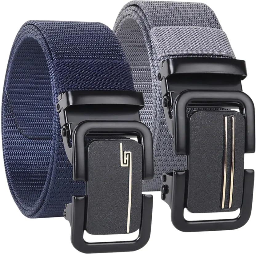 Image of TPM Men's Nylon Elastic Belt with Black Metal Buckle, Navy Blue and Grey, Casual Style, Adjustable Military Tactical Web Belt, 3-Pack