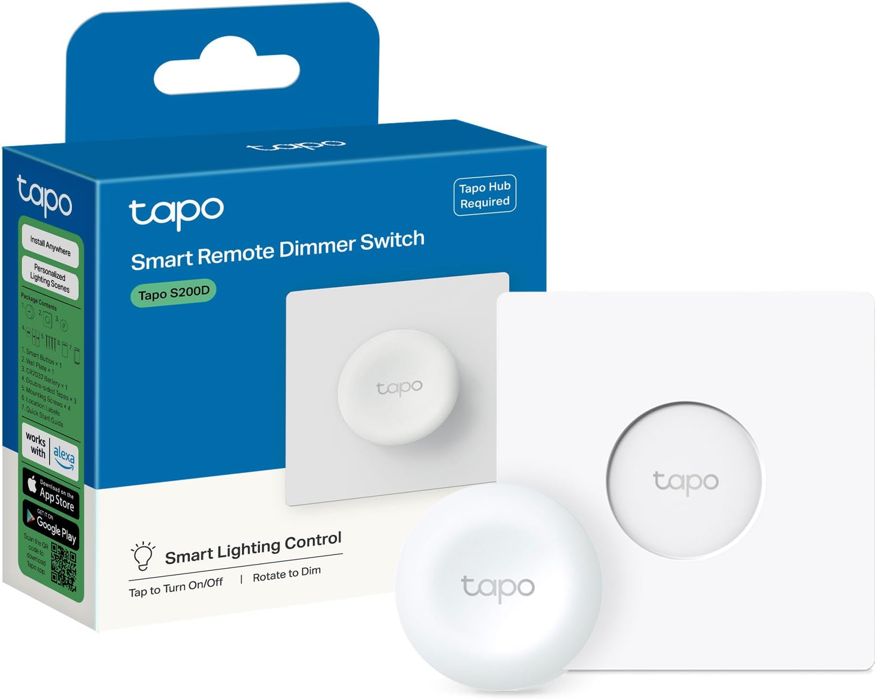 S200D Smart Wireless Remote Dimmer Switch, Multiple Locations Control, Customized Actions, Battery Included, Flexible Mounting, Easy Setup, For Indoor Home Lighting, Livingroom, Bedroom