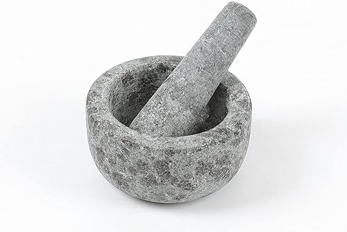 HAWOK Juego de mortero y mortero para especias y condimentos de pestos pastas de color blanco gris