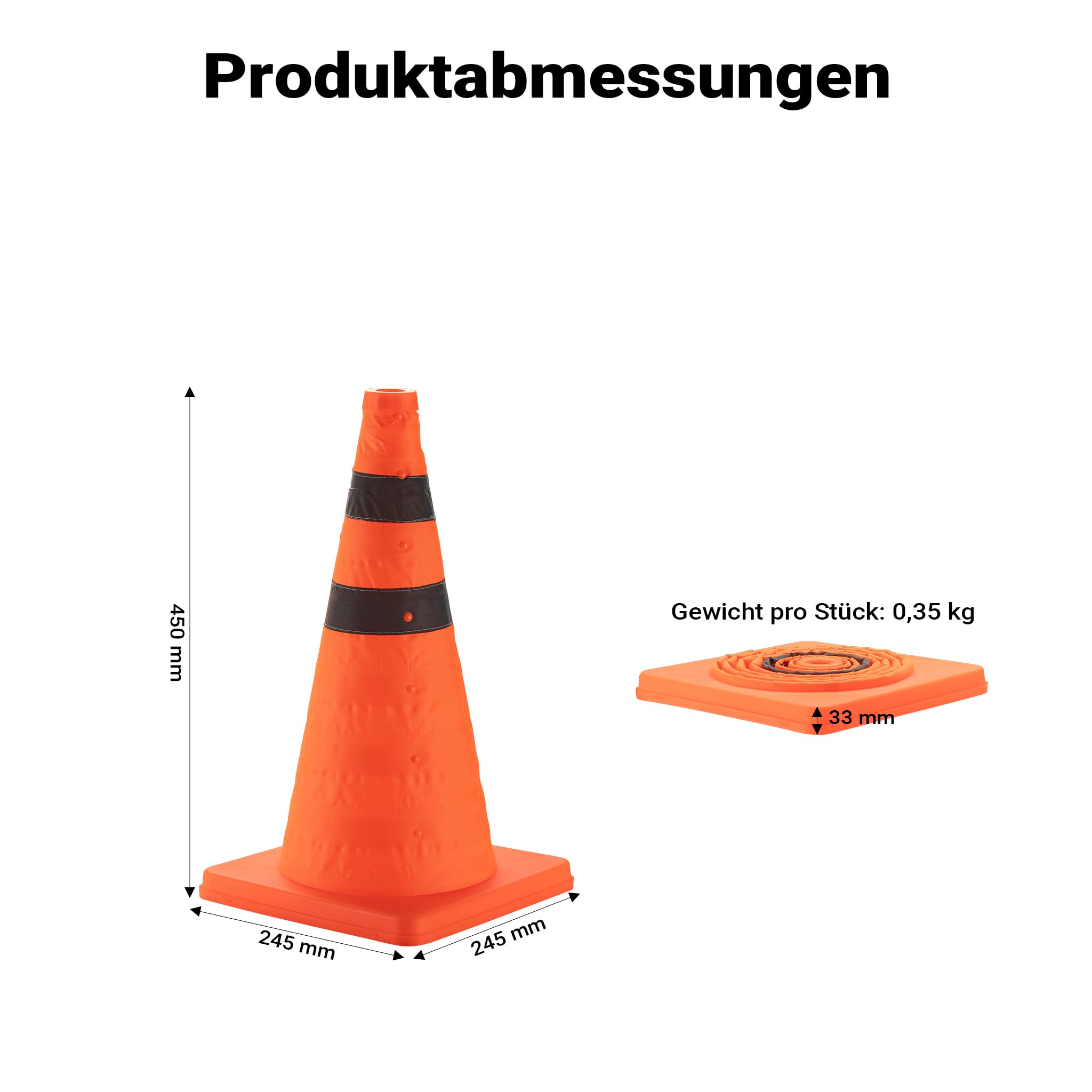 Wiltec 4x klappbarer Verkehrskegel 45 cm, Leitkegel zum Absichern, Pylone mit reflektierenden Streifen, Warnkegel inkl. Tasche