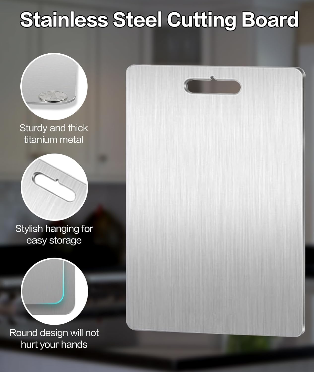 Cutting Board Set of 3, 100% Pure Titanium Cutting Boards for Kitchen, 2025 New Stainless Steel Cutting Boards, Scratch & Rust Resistant, Non-Slip Surface for Meat Vegetables Fruit, Easy Clean (3)