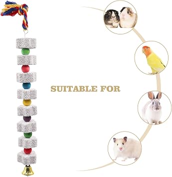 Oooct 2 Pack Large Chicken Chewing Toy, Chick Beak Grinding Calcium Stone with Bells, Chicken Cage Accessories, Cage Toys for Cockatiel Parakeet Parrot Budgies Rat Hamster Rabbit Bunny African Grey