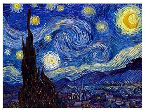 Alonline Art - Starry Night by Vincent Van Gogh | print on wall sticker vinyl decal (Rolled) | 37"x28" - 95x71cm | Wall art home decor for dining room or for living room | picture artwork wallpaper