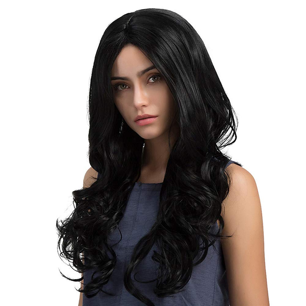 CPalsen Synthetic Wig Wavy Style Capless Wig Black Dark Black Synthetic Hair Women's Black Wig Long MAYSU