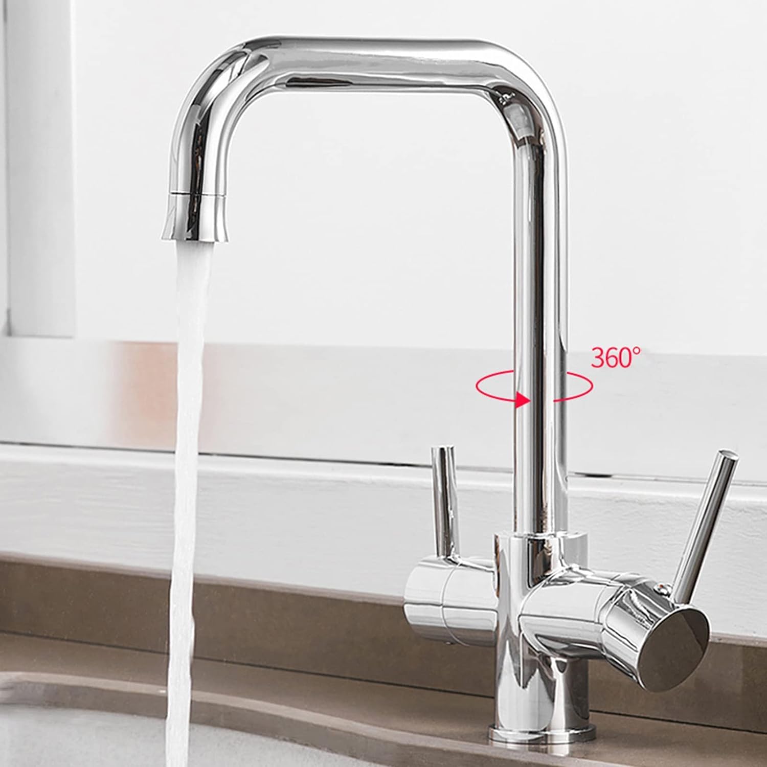 Grifo de filtro de agua negro de 3 vías para fregadero de cocina, sistema de ósmosis inversa de doble mango, elegante acabado cromado de avena, fácil instalación, filtración mejorada