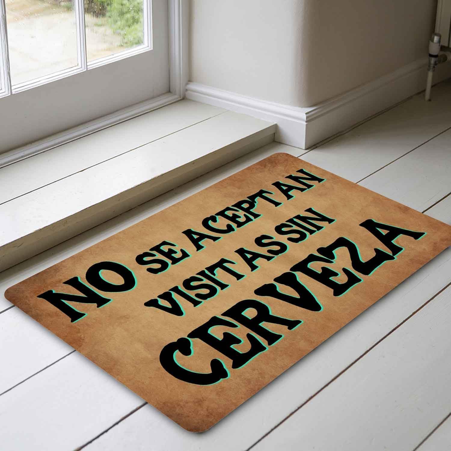 No Se Aceptan Visitas Sin Cerveza Doormat Outdoor Welcome Mat Funny Entryway Rug Non Slip, Washable Entrance Indoor Door Mats for Kitchen, Bathroom