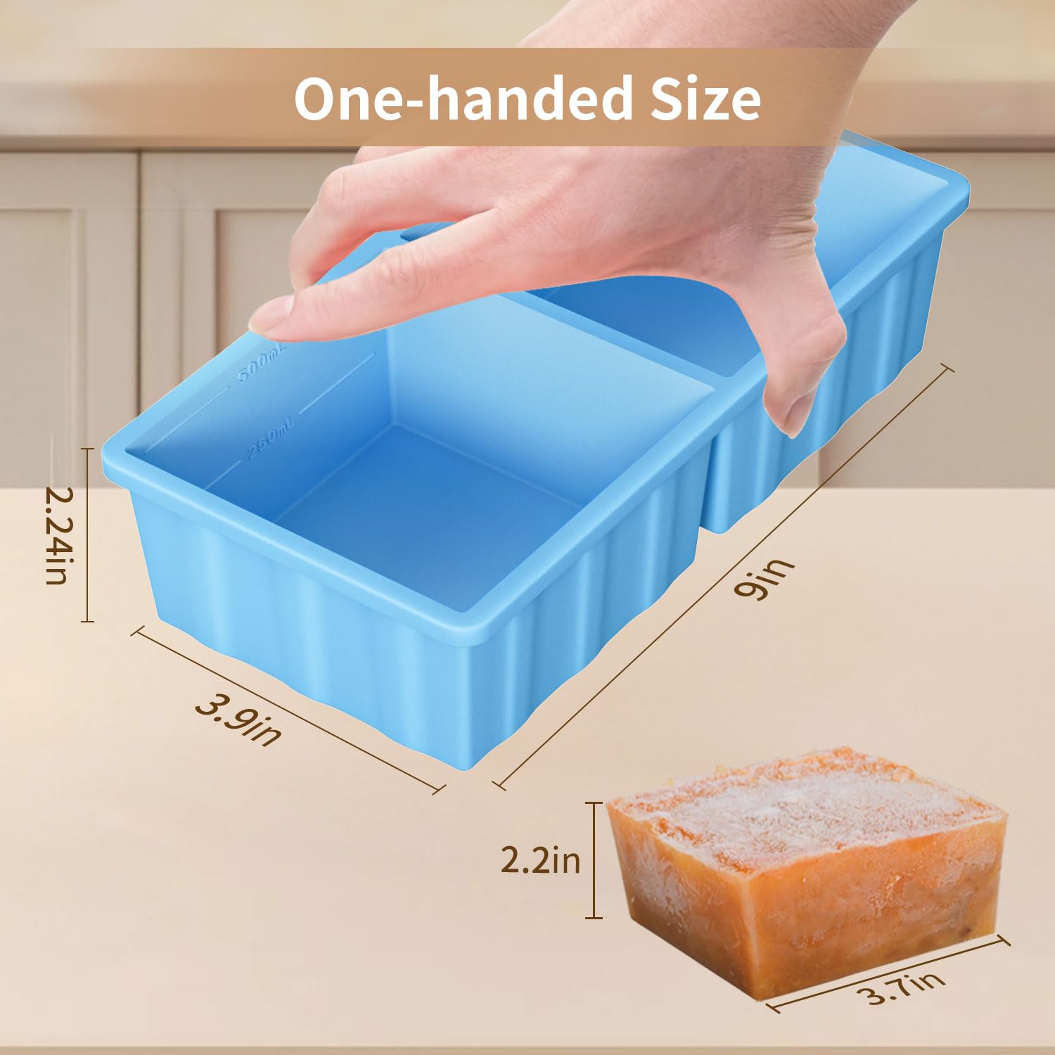 Bandeja de silicona para congelar cubitos de hielo: bandeja de congelación de 2 tazas para preparación de comidas, paquete de 2 bandejas de silicona para congelar porciones de sopa para hacer cubitos