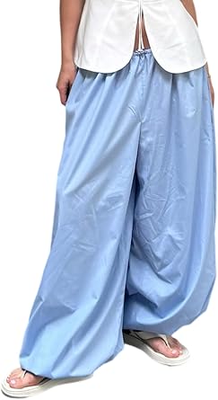 LETSVDO Womens Palazzo Balloon Pants Drawstring Waist Wide Leg Pleated Barrel Harem Pants Baggy Casual Lantern Joggers