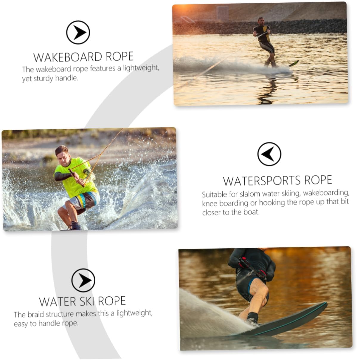 Water Ski Rope Floating Handle Ropes Handle for Boating Watersports Kneeboard Wakeboard Random Color