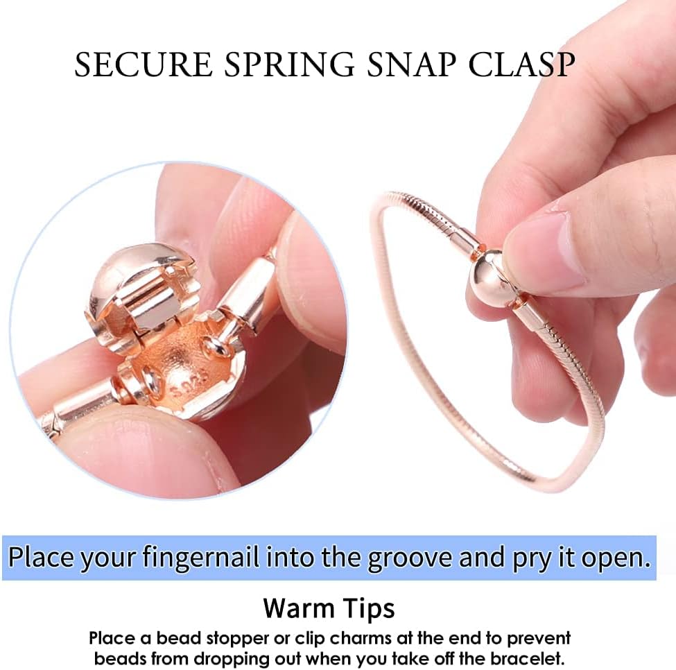 KUNSIR 925 Sterling Silver Snake Chain Bracelet Rose Gold Basic Charm Bracelets for Women Teen - Image 6