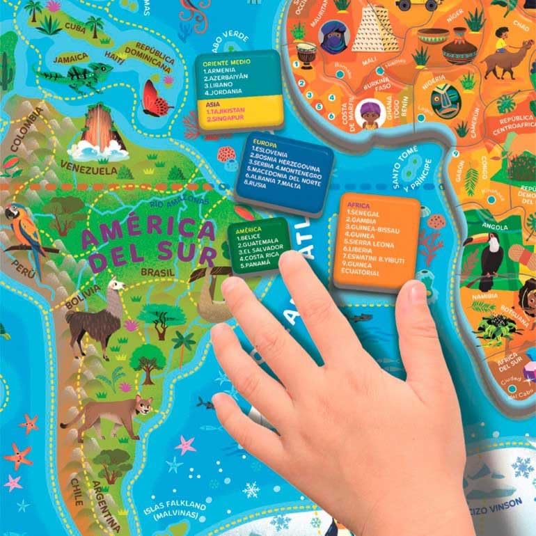 Clementoni Education, Le Monde - Puzzle magnétique, Carte Physique et Politique avec Jeu d'observation, 110 Cartes magnétiques, âge 6-10 Ans, 55659