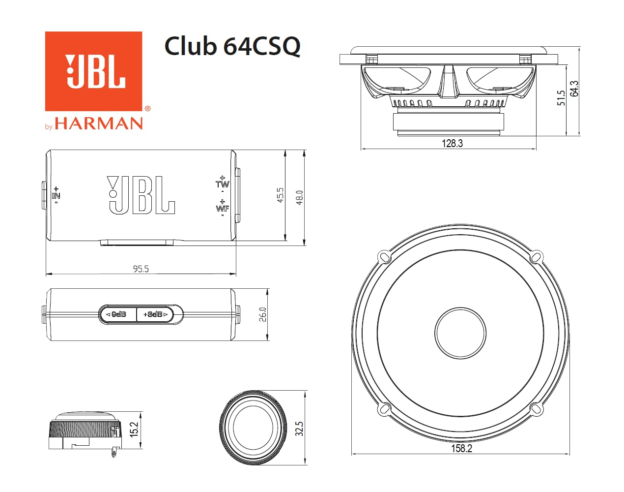 Cassa JBL Club 64CSQ Gen 3 - Sistema di Casse Auto 16.5 cm di Harman Kardon - qualità Audio di Alto Livello per l'Upgrade Definitivo: 285W Max, woofer di Carbonio e Incredibile Magnete di ferrite Y40