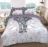 Diseño: diseño moderno contemporáneo para complementar y mejorar tu dormitorio. El diseño cuenta con elefantes en el tema de fondo blanco gris con elefante multicolor de Paisley.