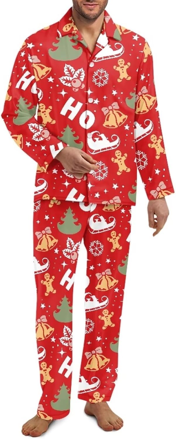 AmzPrint Reindeer Holly Print Christmas Black Pajama Pants Men Breathable Funny Pajama Pants For Men