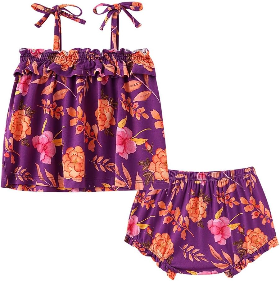 Baby Girls Clothing Set Ruffle Top and Bloomer Shorts Toddler Girl Bamboo Viscose Summer Playwear