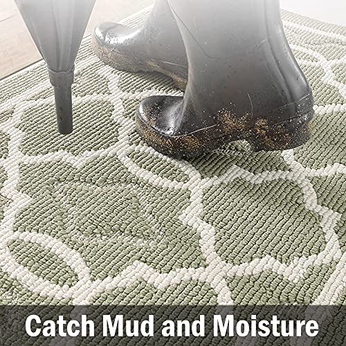 Thrilrug Indoor Fall Doormat 36"X24",Durable Welcome Mat Low Profile Floor Mat Absorbent Front Back Door Mat Outdoor Non Slip Rugs For Entryway, Patio, High Traffic Areas Washable-Sage Green Trellis #TOP4