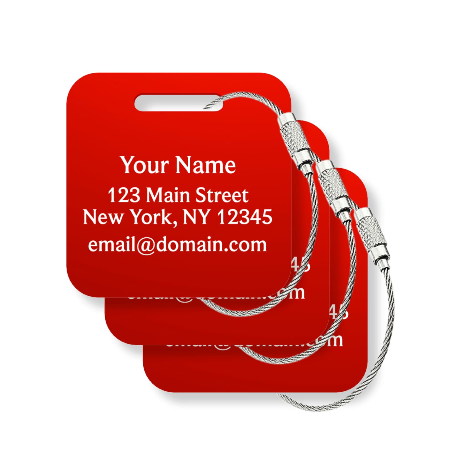 Custom Metal Luggage Tags (3 or 6 Pack) - Personalized Unique Suitcase & Backpack Travel, Durable, Waterproof & Heavy Duty (Red)