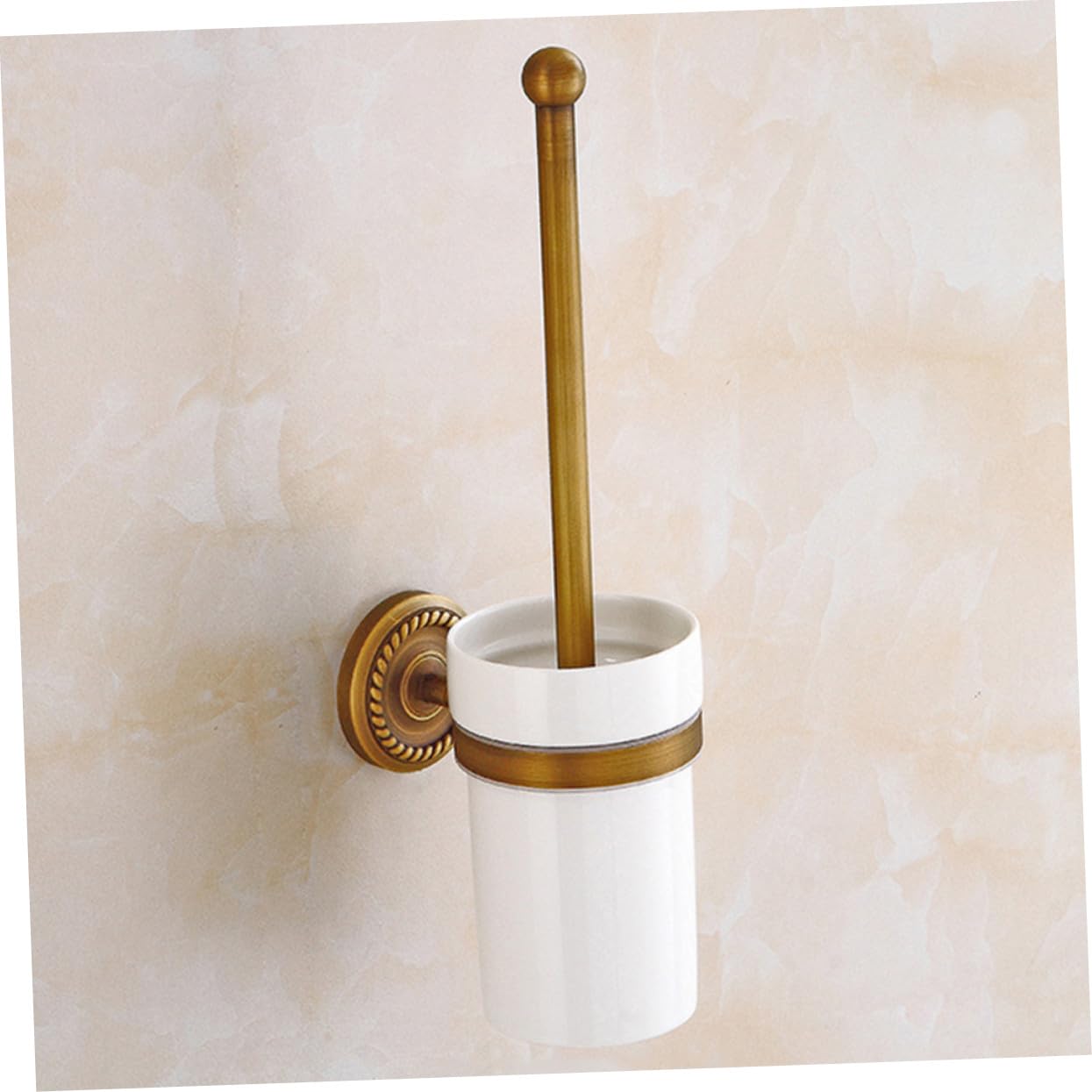 Healifty Conjunto de Cepillo y Soporte Vintage de Cobre Antiguo para Baño Cepillo de Cerdas Suaves y Mango para Hogar Hotel y Oficina Montaje Pared para Limpieza