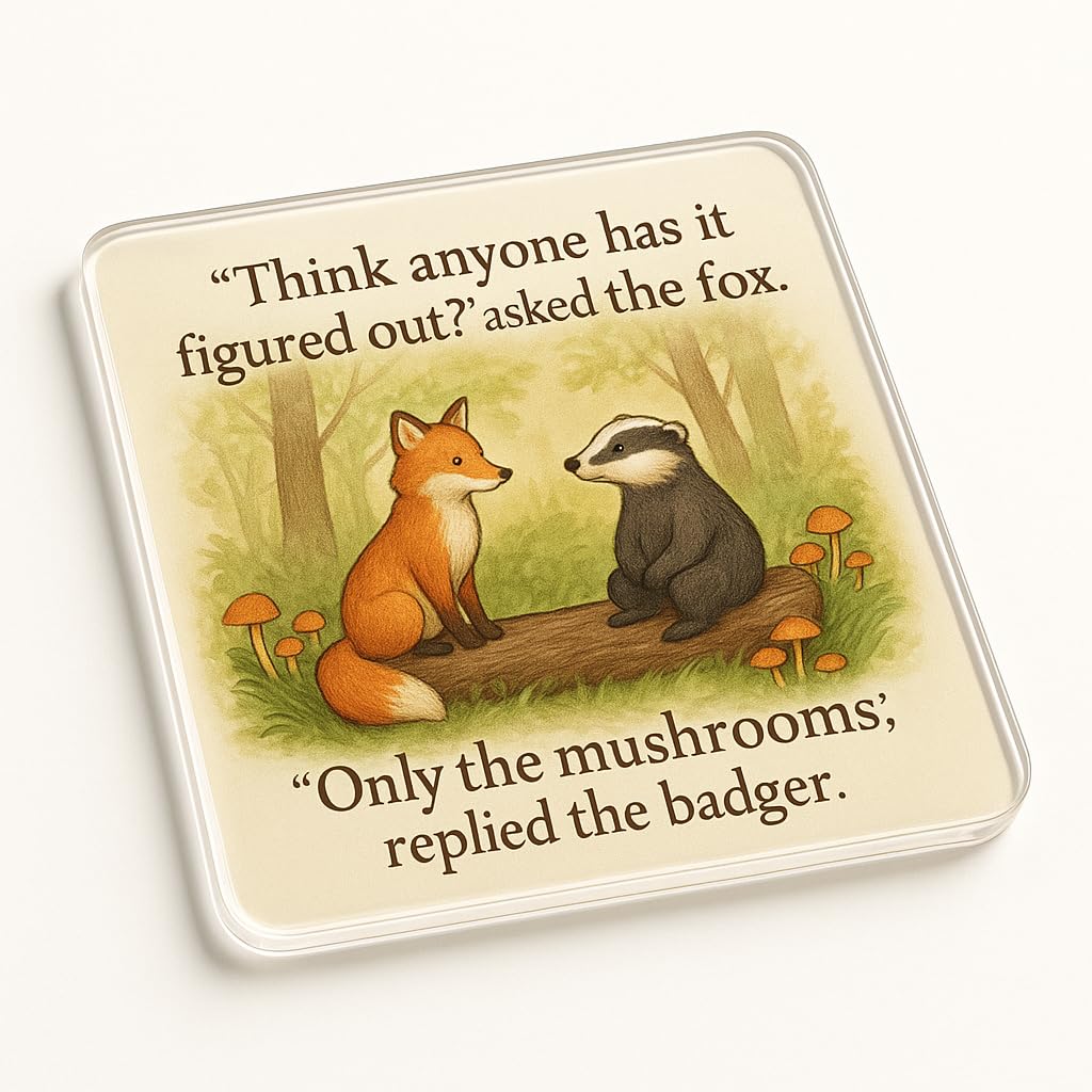 The Plum Penguin Whimsy Reflection Whimsical Acrylic Coaster Gift - Unique Woodland Scene With Fox And Badger, Inspirational Desk Decor Present